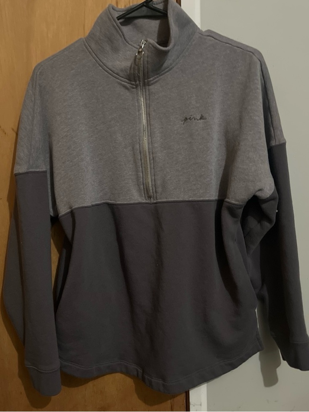 PINK Victoria's Secret Two-Tone Gray Half-Zip Pullover